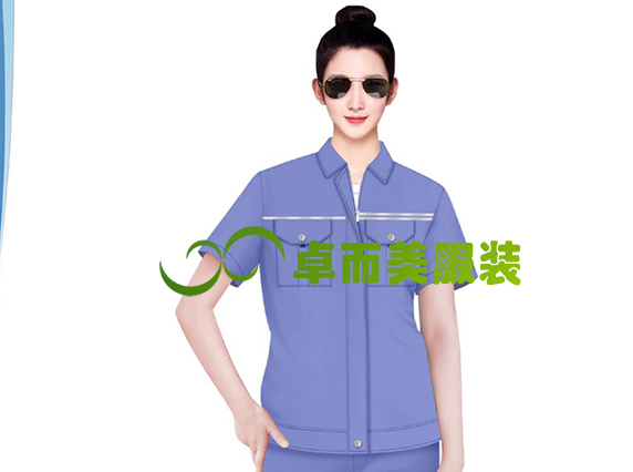 淺紫色翻領工程服夏裝女款設計圖
